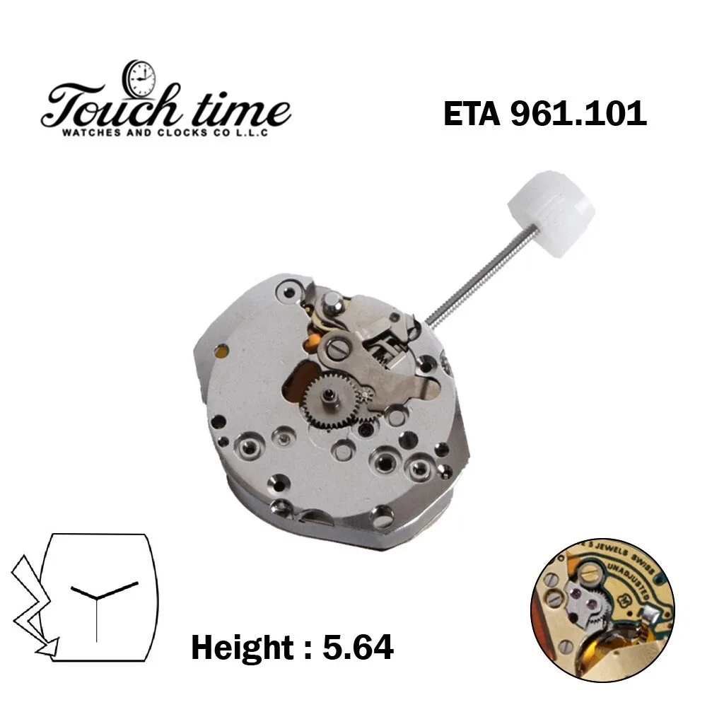 ETA 961.101 Swiss Movement – 3 Hands, No Disk, Size 5.64 mm