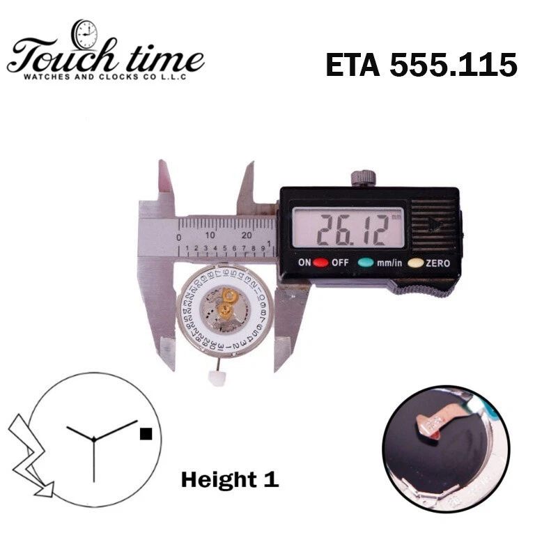 ETA 555.115 حركة كوارتز سويسرية - 3 عقارب - أبيض قرص التاريخ عند 3 - H: 3.60mm - 5 Jewels. thumbnail 4