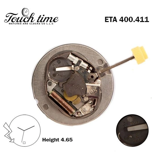 ETA 400.411 Swiss Made Movement- 3 Hands- White Date Disk on 6- Height:4.65mm.