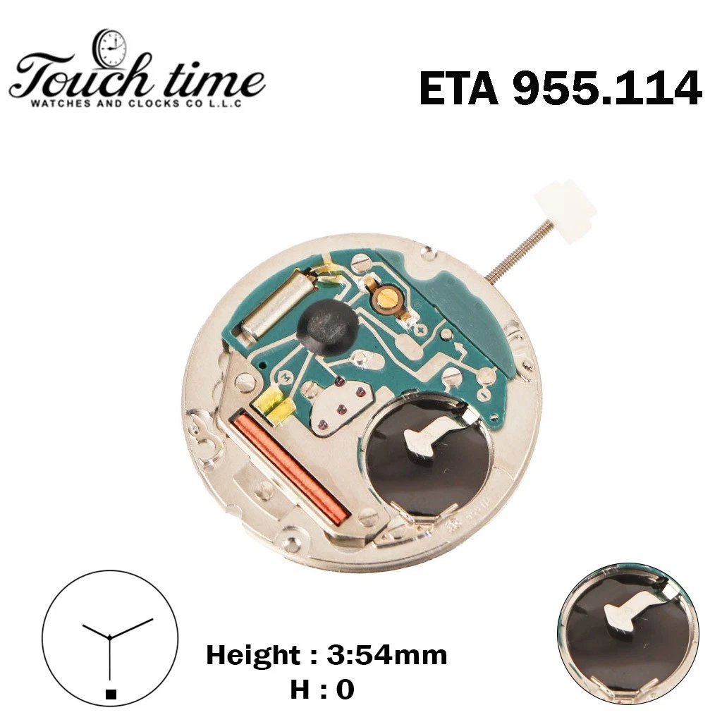 ETA 955.114 Swiss Quartz Movement - White Date Disk At 6 - 3 Hands - H: 3.54mm