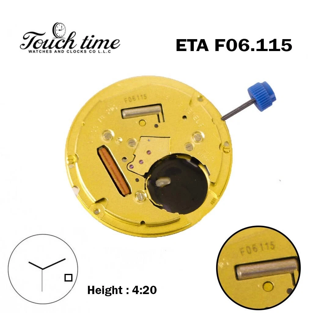 ETA F06.115 Swiss Made Quartz Movement, White Date Disk at 4, Height 4.20mm.