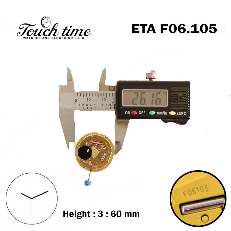 ETA F06.105 Swiss Made Quartz Movement, Without Disk , 3 Hands , Height 3.60mm. thumbnail 4