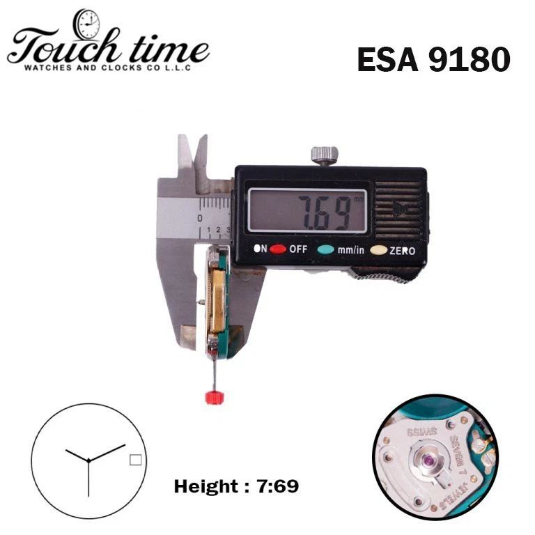 ESA 9180 حركة سويسرية - أبيض قرص التاريخ عند 3( CR 05 ) - 3 عقارب - H: 7.69mm - 7 Jewels. thumbnail 3