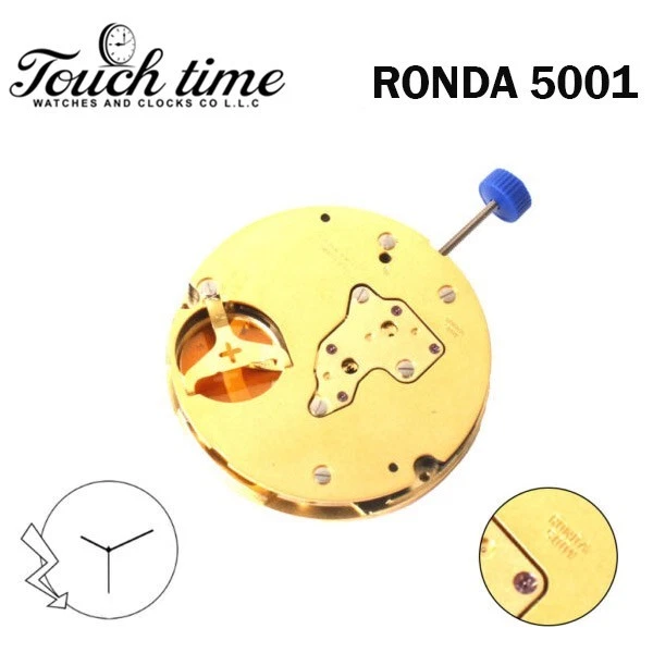 Ronda 5001 Swiss Made Watch Movement-Gold Plated-Without Disk-3 Hands-H:6.72mm.