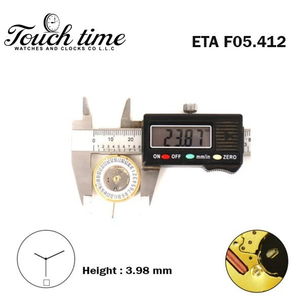 ETA F05.412 Swiss Made Watch Movement-3Hands- White Date Disk at 6-Hight 3.98mm. thumbnail 5