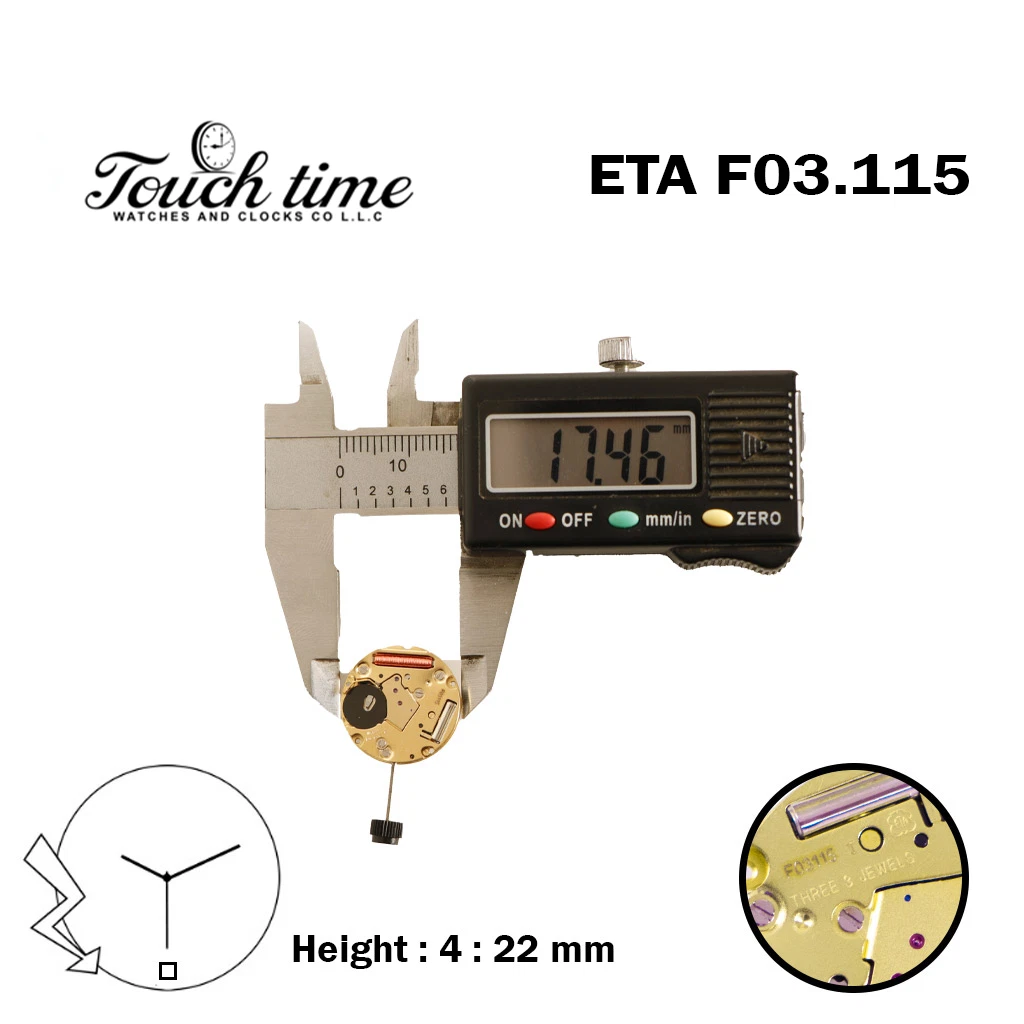 ETA F03.115 Swiss Made Quartz Movement, White Date Disk at 6, Height (4.22mm). thumbnail 4