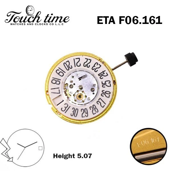 ETA F06.161 Swiss Made Watch Movement- 3Hands-White Date Disk at 6-H:5.07. thumbnail 2
