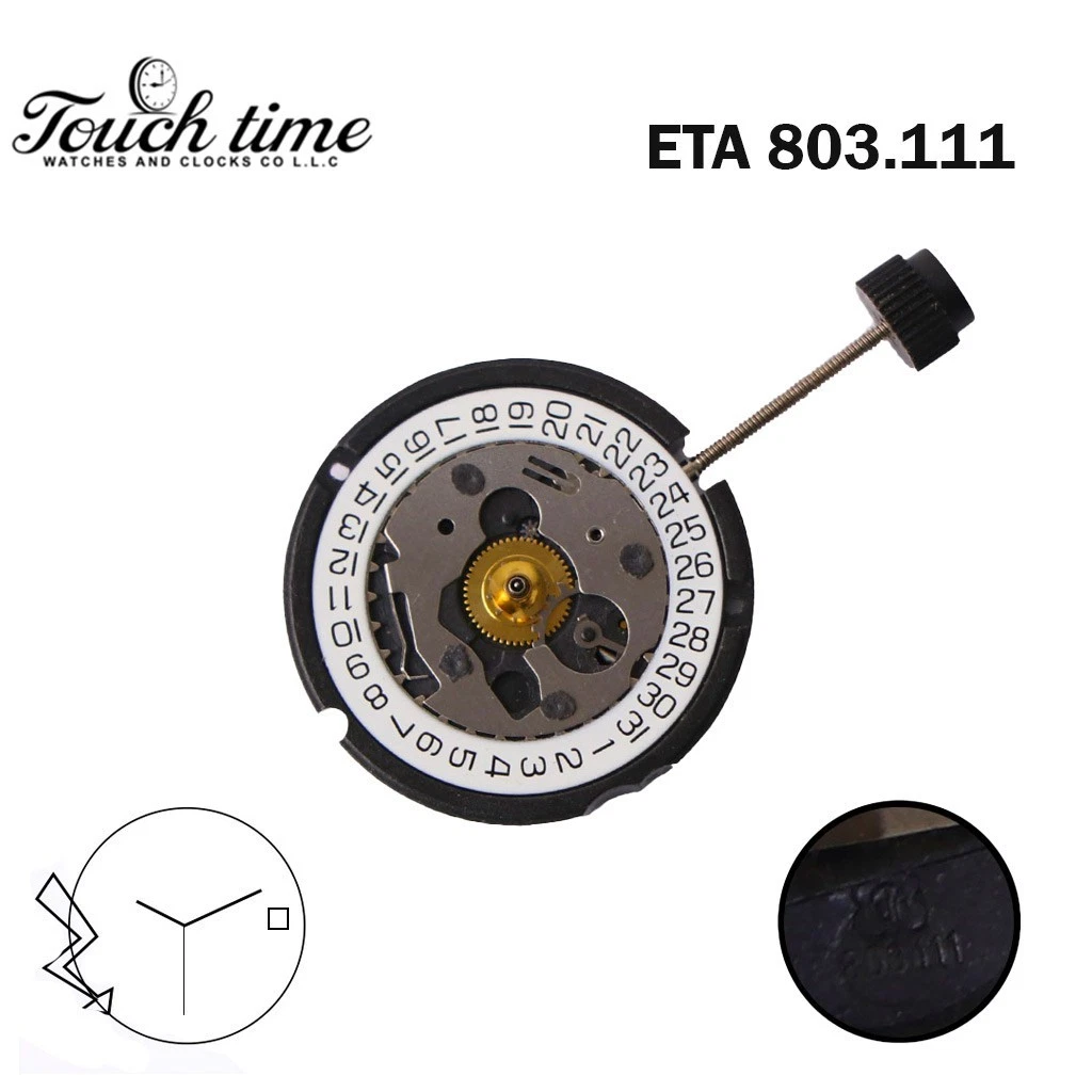 ETA 803.111 Swiss Watch Movement -3 Hands-White Date Disk at 3. thumbnail 2