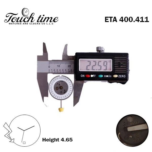 ETA 400.411 سويسري صناعة حركة - 3 عقارب - أبيض قرص التاريخ on 6 - الارتفاع: 4.65mm. thumbnail 4