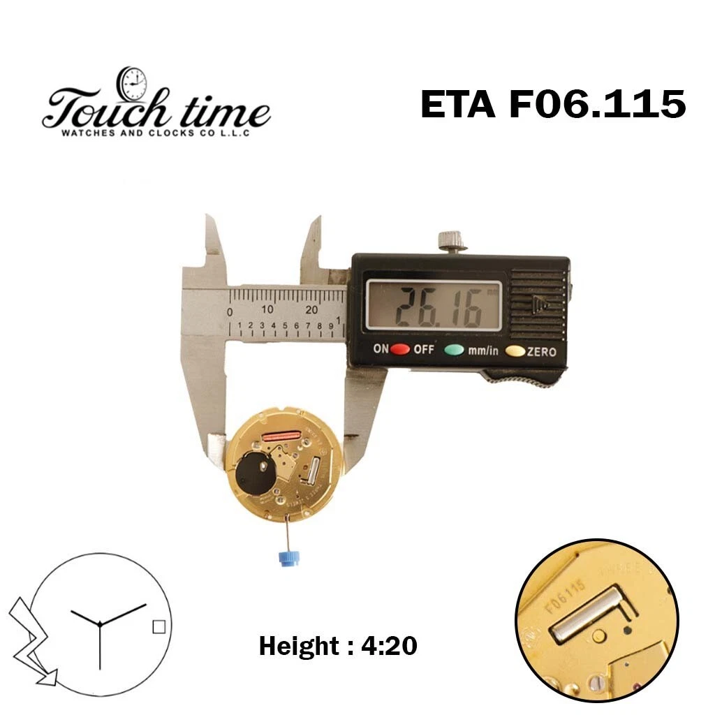 ETA F06.115 Swiss Made Quartz Movement, White Date Disk at 4, Height 4.20mm. thumbnail 4