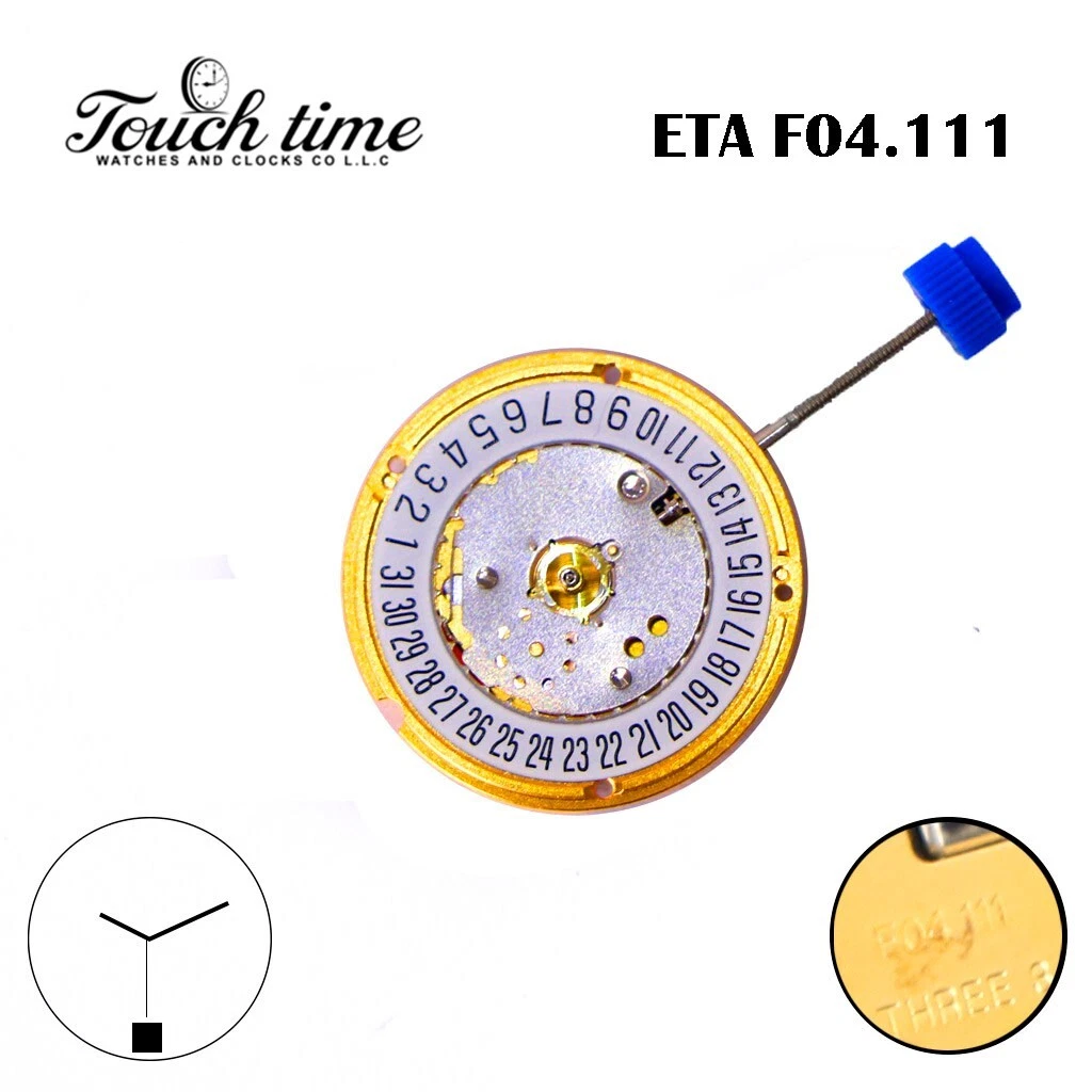 ETA F04.111 Swiss Quartz Movement, White Date Disk at 6, Height 3, 3 Jewels. thumbnail 2