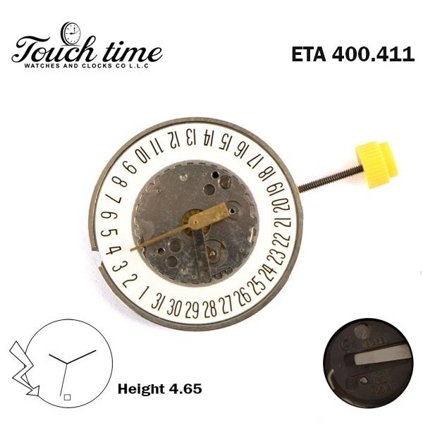 ETA 400.411 سويسري صناعة حركة - 3 عقارب - أبيض قرص التاريخ on 6 - الارتفاع: 4.65mm. thumbnail 2