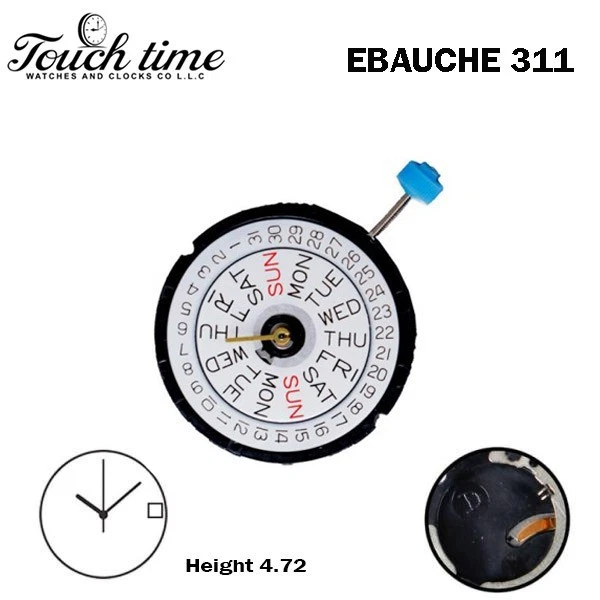 EBAUCHE SE 311/41 Swiss Watch Movement-3Hands-White Day/Date At 3-H: 4.72 mm thumbnail 2