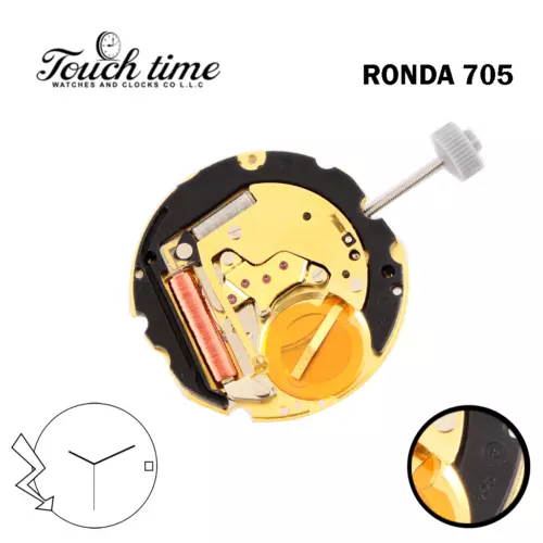 Ronda 705 Swiss Made Quartz Movement, White Date Disk At 3, 3 Hands.