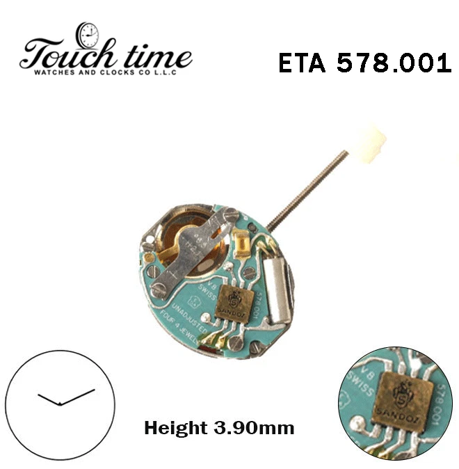 ETA 578.001-Swiss Quartz Movement-H:3.90mm-Without Disk -2 Hands.