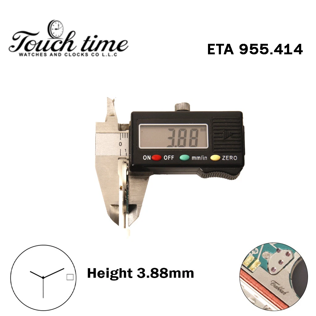 ETA 955.414 - TABBAH - سويسري صناعة حركة - أبيض قرص عند 3-3 عقارب - H: 3.88mm. thumbnail 3