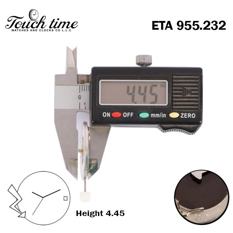 ETA 955.232 حركة سويسرية - أبيض قرص التاريخ عند 3 - الارتفاع: 4.45mm - Sweep Seconds thumbnail 3