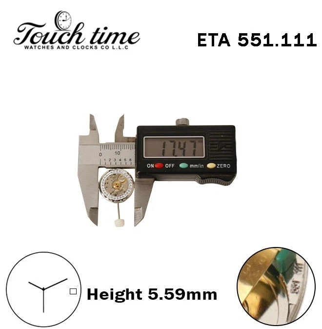 ETA 551.111 Quartz Swiss Movement -White Date Disk At 3-3 Hands-Height:5.59mm thumbnail 4