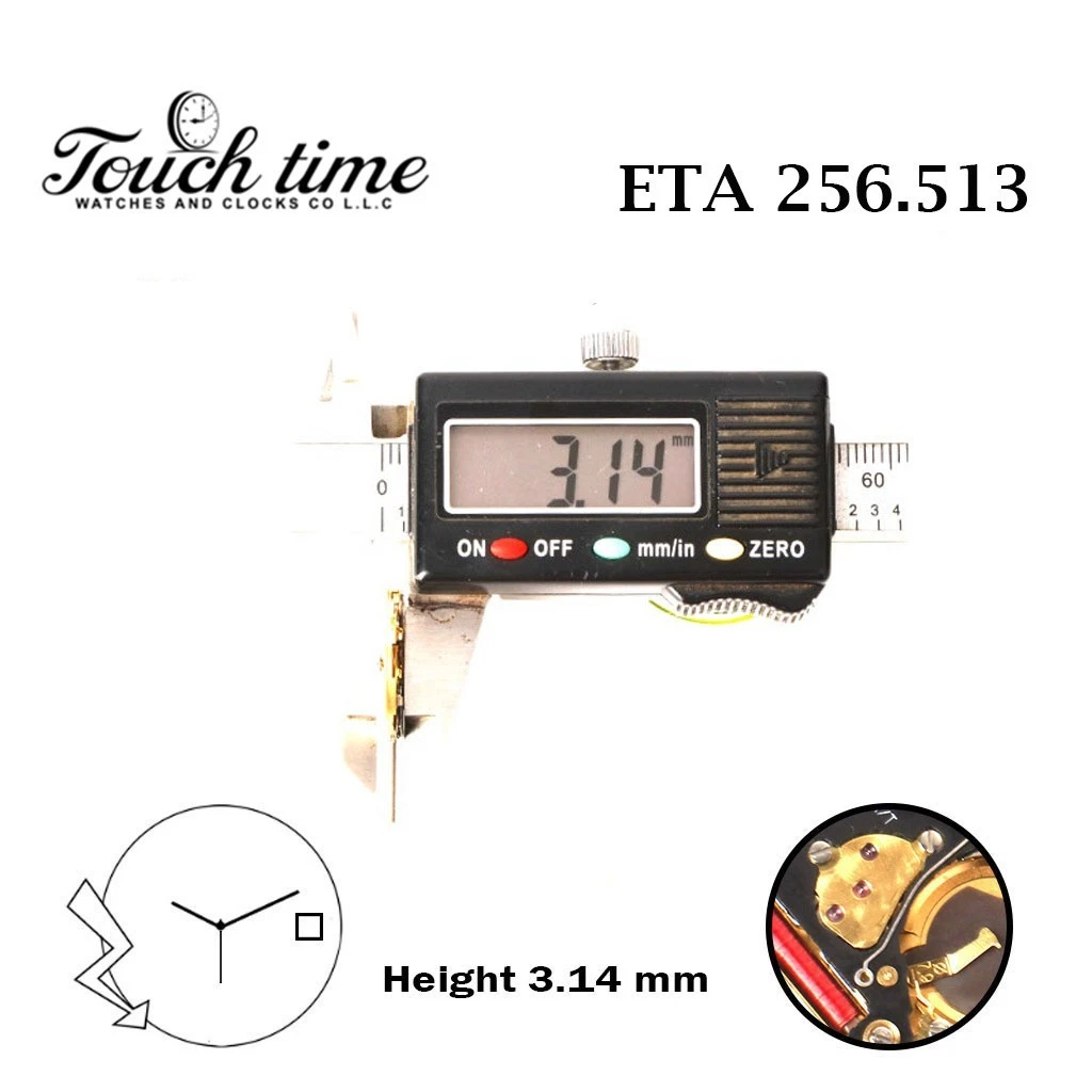 ETA 256.513 Watch Movement SWISS Made-White Date Disk at 3- 3 Hands-H:3.14mm. thumbnail 3