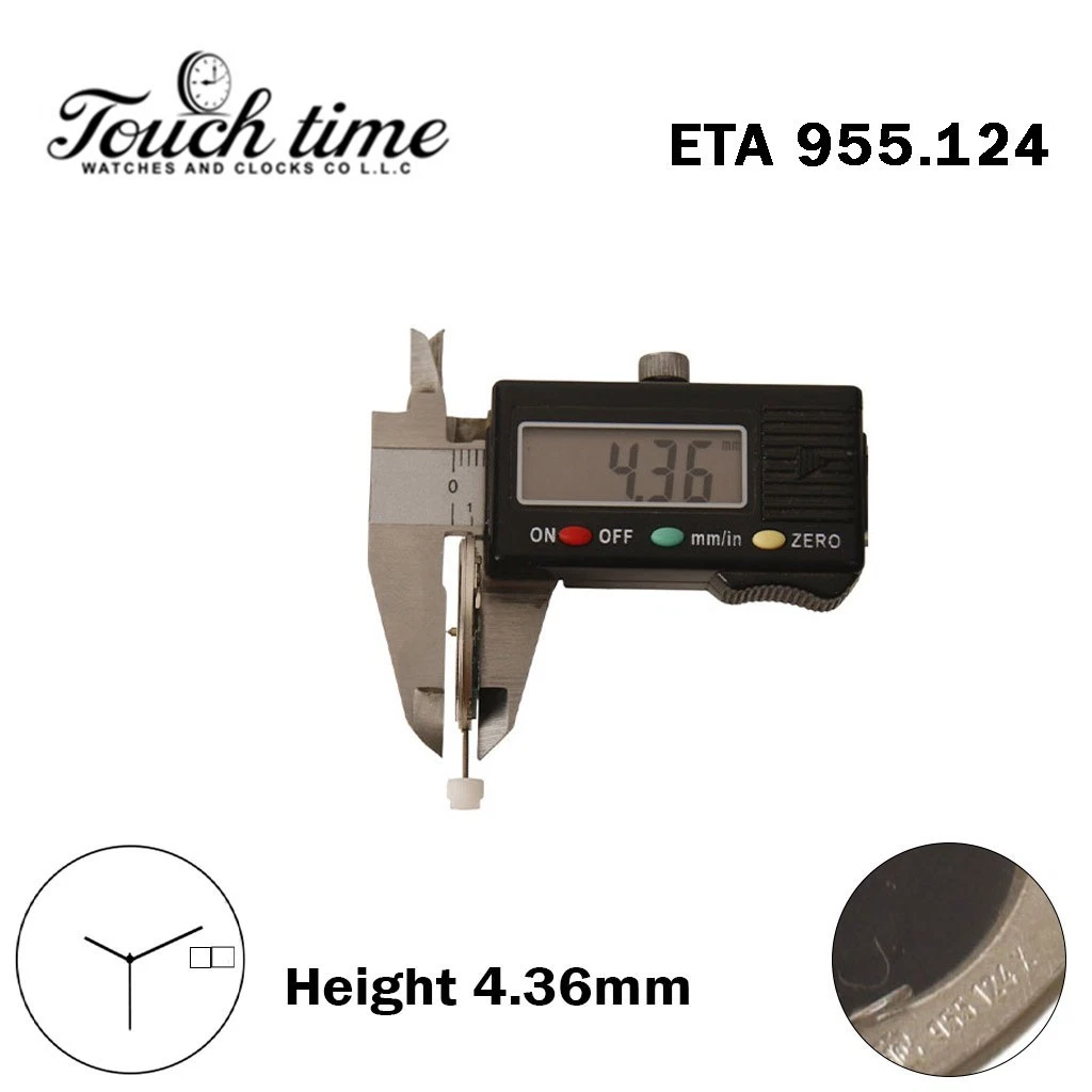 ETA 955.124 كوارتز حركة سويسرية - أبيض Day/قرص التاريخ عند 3-3 عقارب - H: 4.36mm - English/Spanish Day Language. thumbnail 3