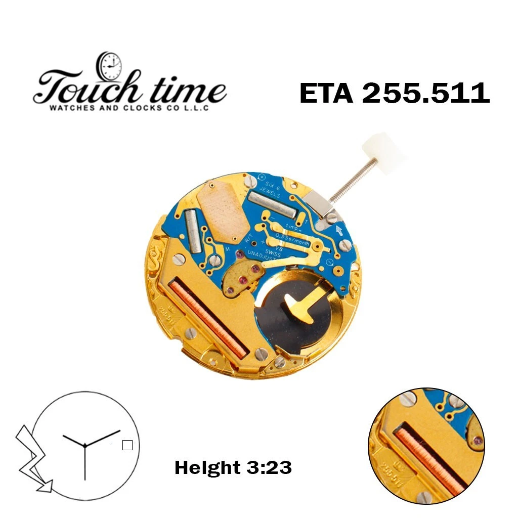 ETA 255.511 Swiss Made Quartz Movement, White Date Disk At 3 , 3 Hands.