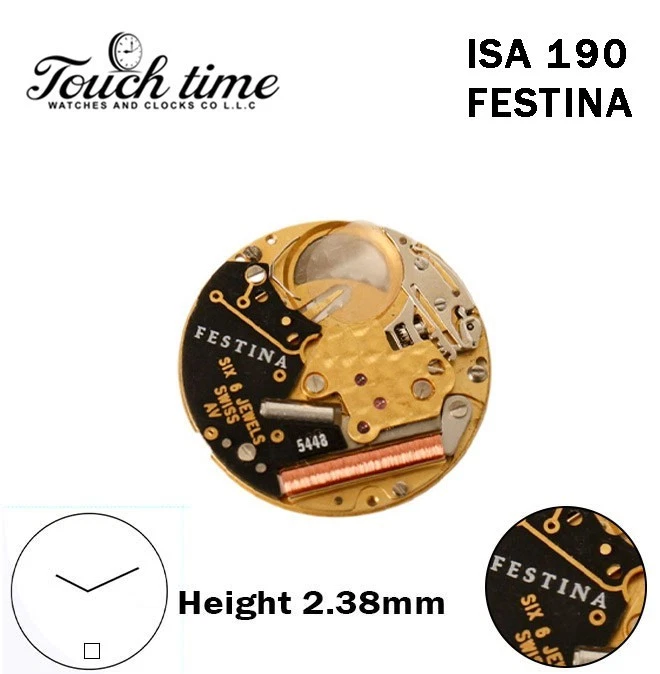 ISA 190 FESTINA-Quartz Movement-H:2.38mm-White Disk At 6-Without Stem &Hourwheel