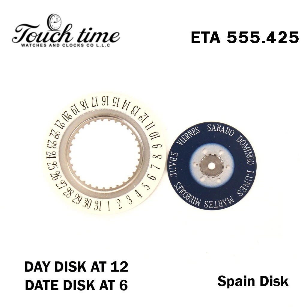 ETA 555.425-Blue Spanish Day Disk At 12&Beige Date Disk At 6 thumbnail 2
