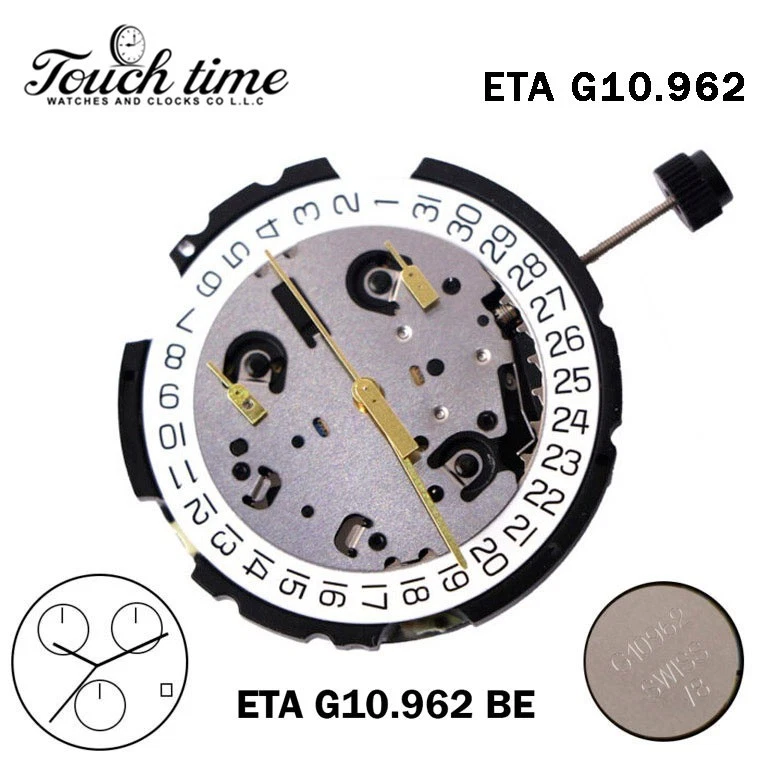 ETA G10.962 BE-Swiss Quartz Movement-White Date Disk At 4-3 Hands-Chronograph. thumbnail 2