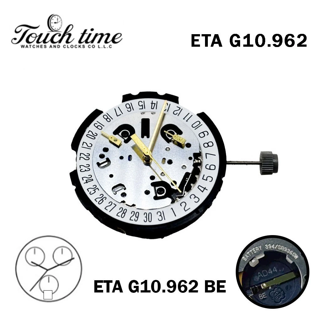 ETA G10.962 BE-Swiss Quartz Movement-White Date Disk At 6-3 Hands-Chronograph. thumbnail 3