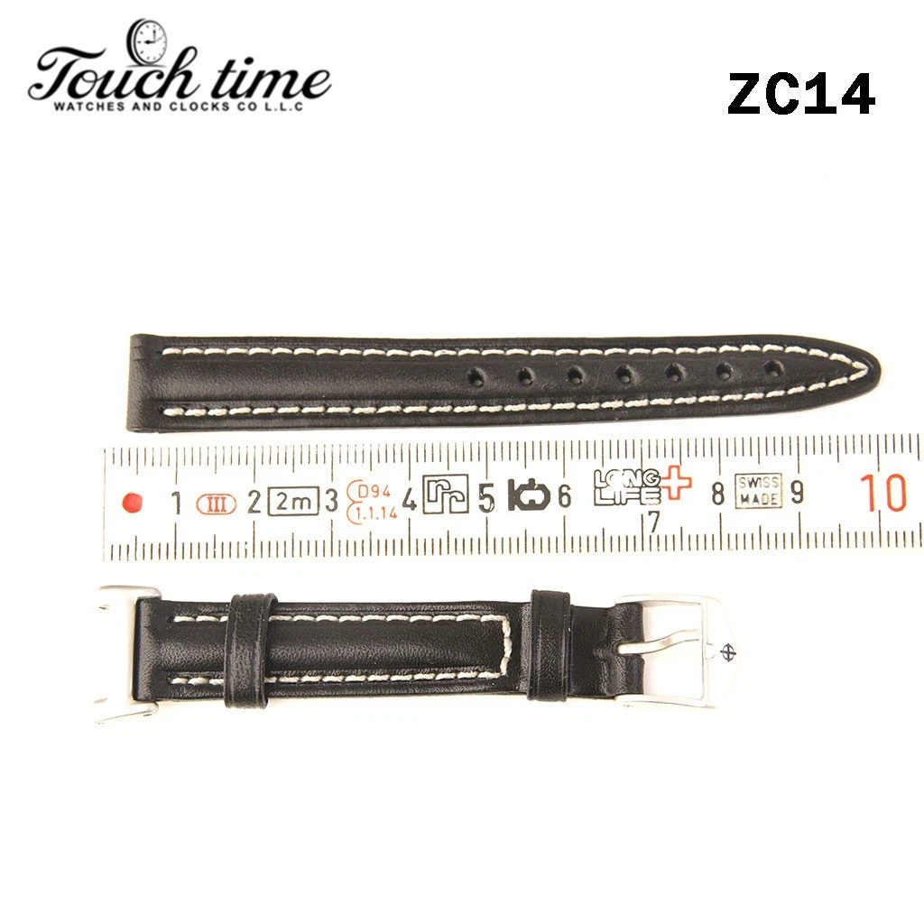 Zodiac 16mm أسود حزام جلد - أصلي جلد مع ستانلس ستيل Buckle#ZC14 thumbnail 2