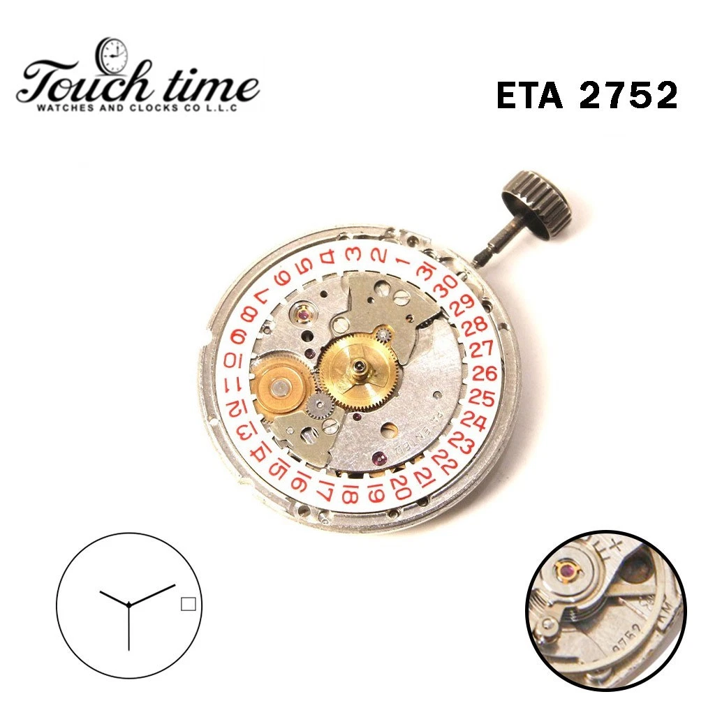 ETA 2752-Swiss Movement-Manual-White Disk At 3-Red Number-3 Hands. thumbnail 2