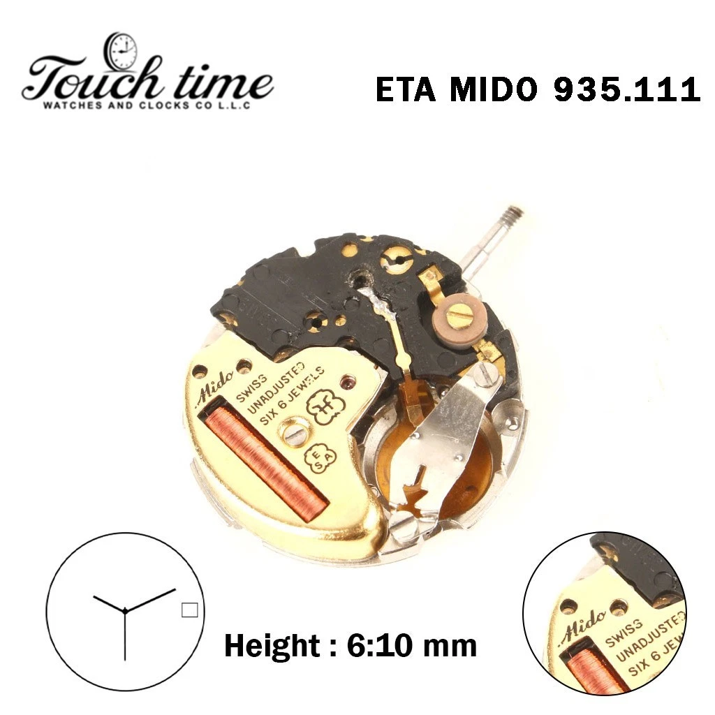 ETA 935.111-Swiss Movement-Height:6.10mm-White Date Disk At 3-3 Hands