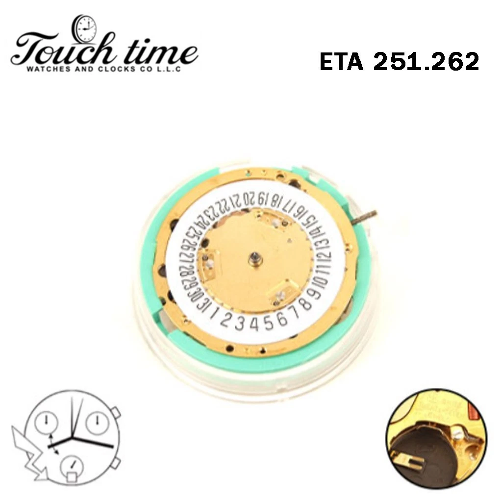 ETA 251.262-Swiss Quartz Movement-Chronograph-White Date Disk At 6-6 Hands. thumbnail 3