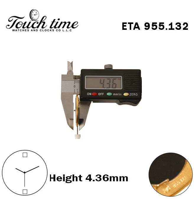ETA 955.132-Swiss Quartz Movement-H:4.36mm-White Day/Date Disk At 12-3 Hands thumbnail 3