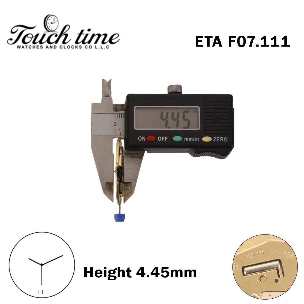 ETA F07.111-Quartz Movement-Height:4.45mm-White Date Disk At 6-3 Hands thumbnail 2