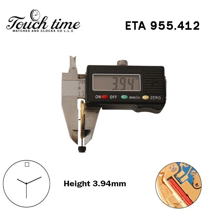 ETA 955.412-Quartz Movement-Height:3.94mm-White Date Disk At 12-3 Hands thumbnail 3