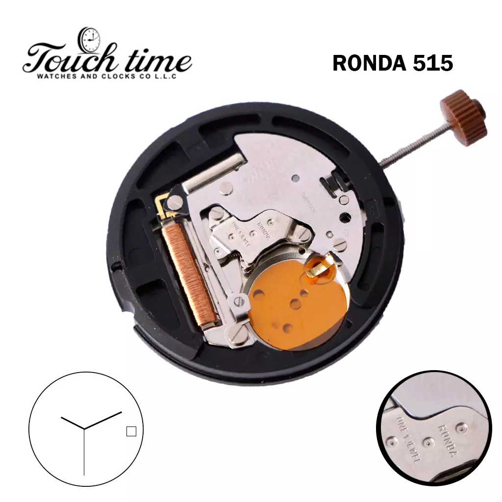 Ronda 515 Swiss Quartz Movement, White Data Disk at 3, 3 Hands.
