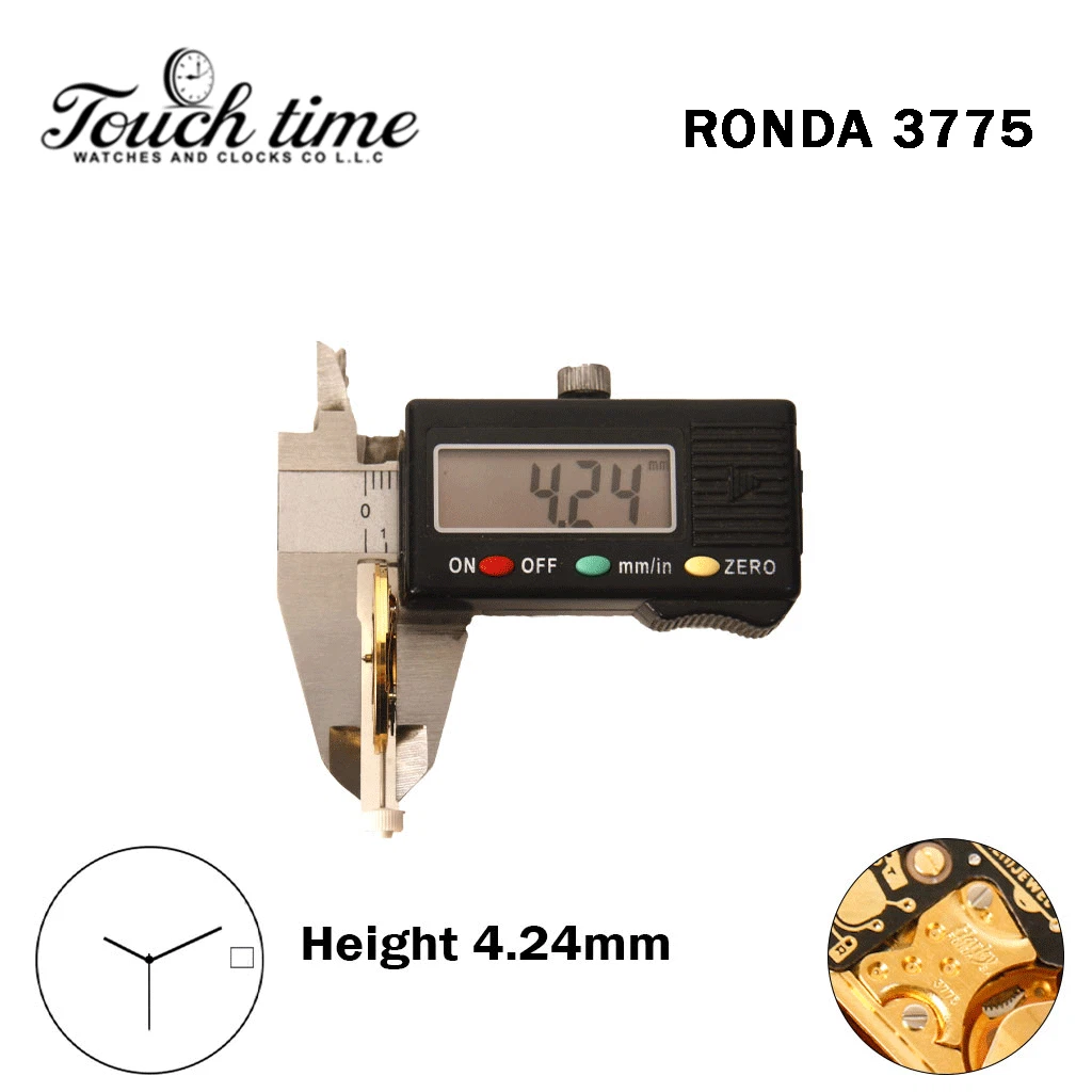 RONDA 3775 -Harley-Swiss Watch Movement-3 Hands-Gold Disk At 3-Height:4.24mm. thumbnail 3