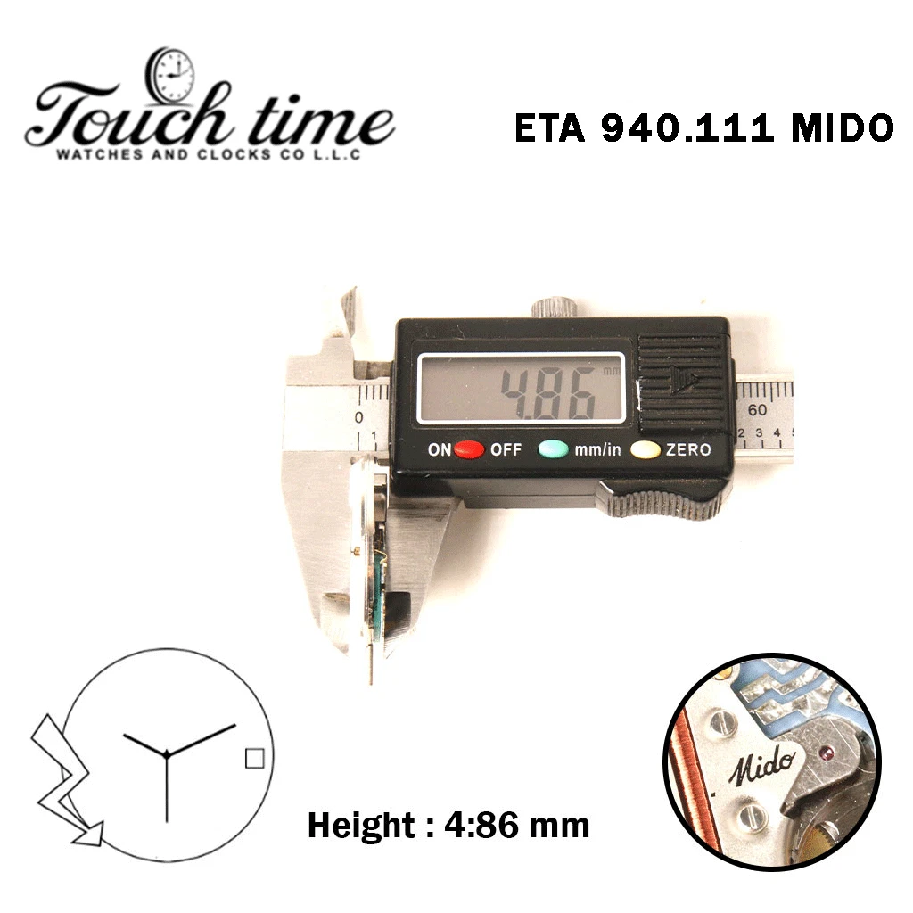 ETA 940.111-MIDO-Swiss Quartz Movement-Height:4.86mm-3 Hands-White Disk At 3. thumbnail 3