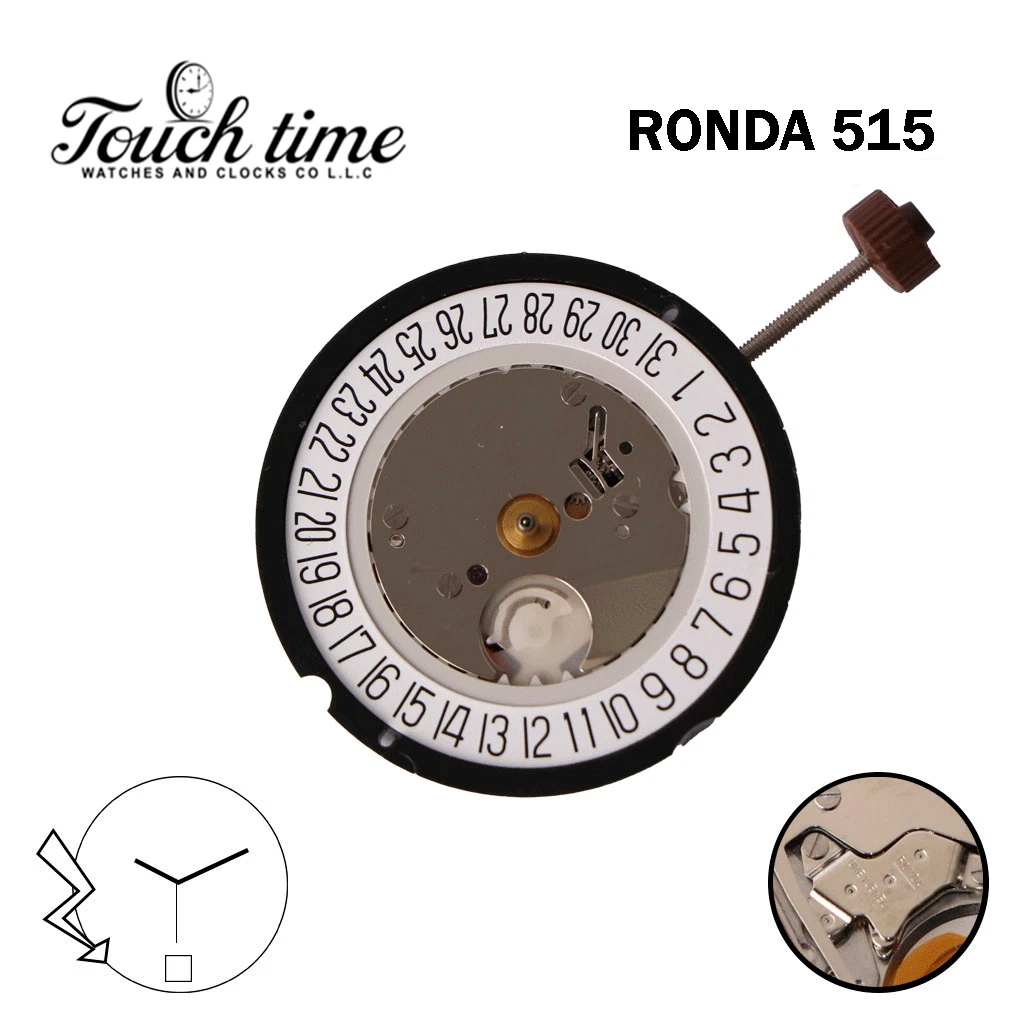 Ronda 515 حركة كوارتز سويسرية , أبيض قرص التاريخ عند 6, 3 عقارب. thumbnail 2