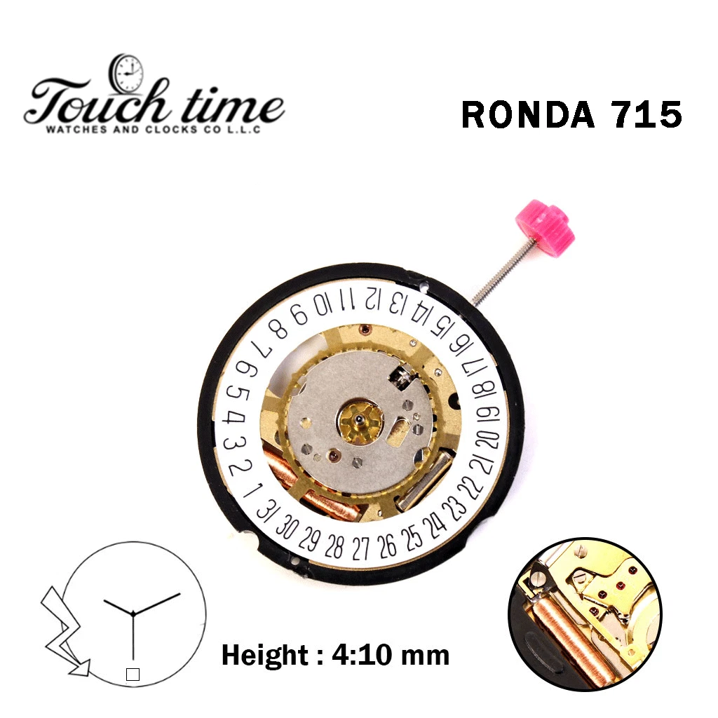 RONDA 715 Swiss Watch Movement-3 Hands-White Disk At 6-Height:4.10mm. thumbnail 2
