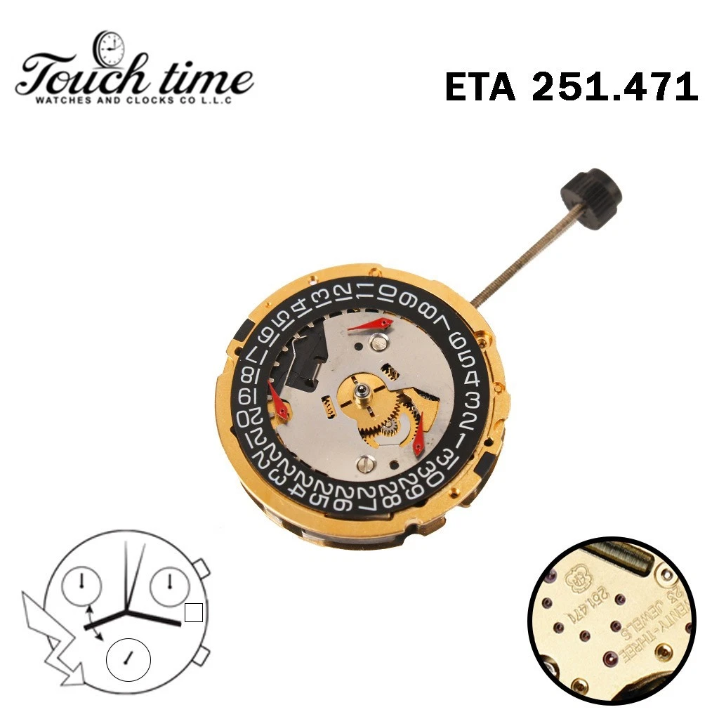 ETA 251.471 Swiss Movement-Chronograph-Black Disk At 3-3 Couner-Height:6.55mm. thumbnail 2