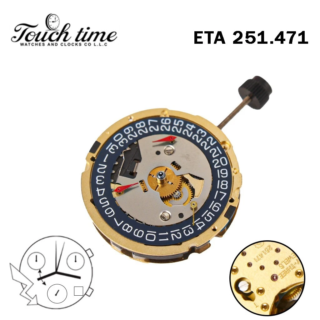 ETA 251.471 Swiss Movement-Chronograph-Blue Disk At 4-3 Couner-Height:6.88mm. thumbnail 2