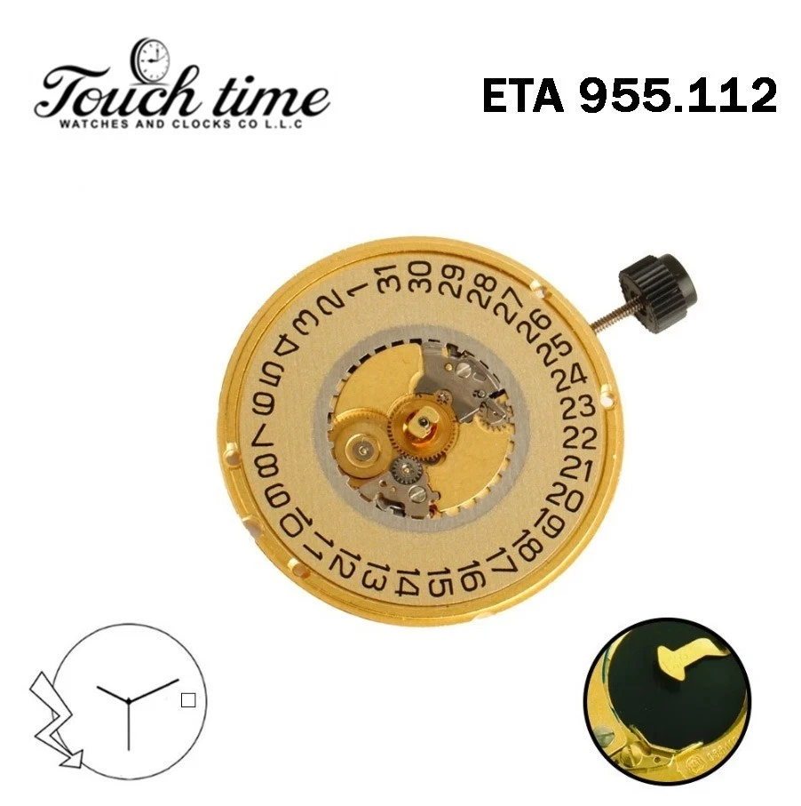 ETA 955.112 - حركة كوارتز سويسرية - ذهبي قرص عند 3-3 عقارب. thumbnail 2