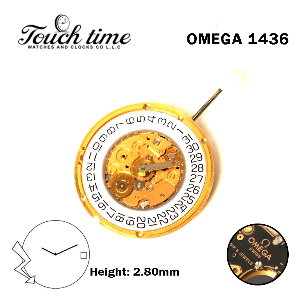 OMEGA 1436 Swiss Watch Movement-2 Hands-White Disk At 3-Height:2.80mm. thumbnail 2