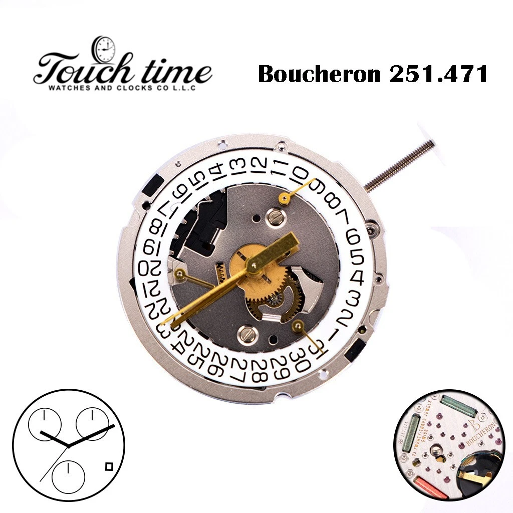 ETA 251.471 (Boucheron Finish) حركة سويسرية, Chronograph, أبيض قرص عند 4 . thumbnail 2