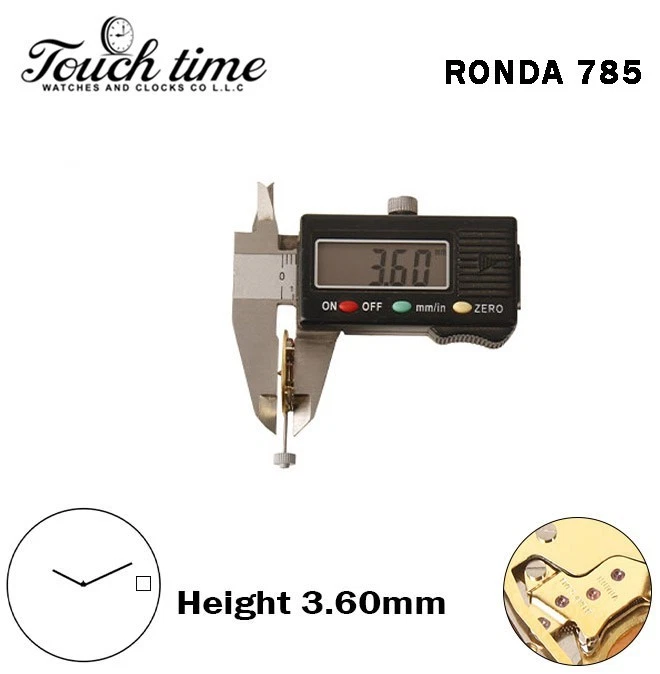 RONDA 785 Swiss Quartz Movement–2 Hands–White Disk at 3–Gold Circuit–Height 3.60mm thumbnail 3