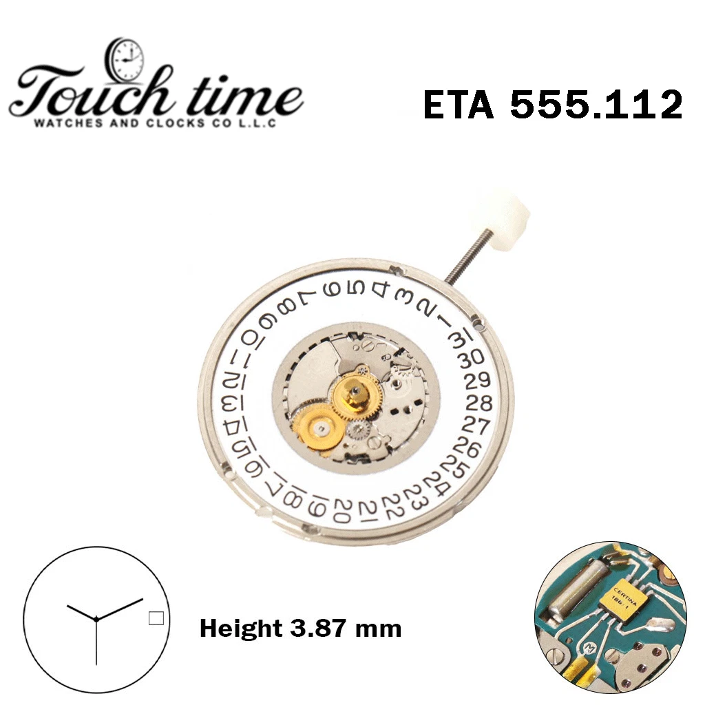 ETA 555.112 CERTINA - سويسري صناعة حركة - أبيض قرص عند 3-3 عقارب - H: 3.87mm. thumbnail 2