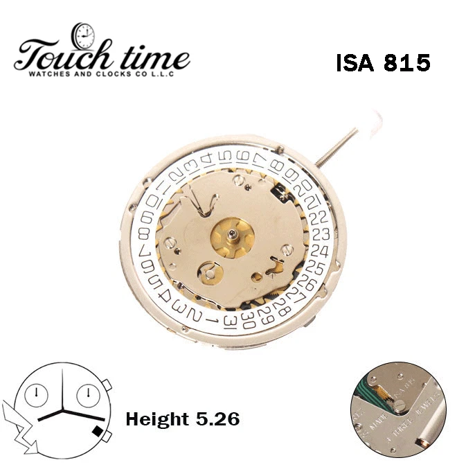 ISA 815 Swiss Quartz Movement-Chronograph-Height:5.26mm-White Disk At 4-3 Hands. thumbnail 2
