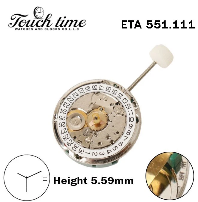 ETA 551.111 Quartz Swiss Movement -White Date Disk At 3-3 Hands-Height:5.59mm thumbnail 2